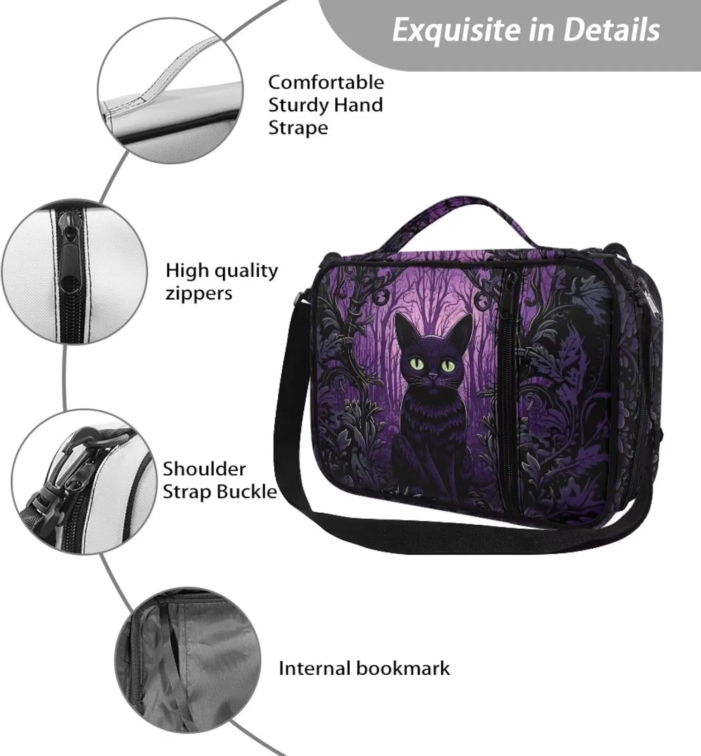 Halloween Cat Bible Cover with Shoulder Strap Carrying Book Case Church Bag Bible Protective Crossbody Messenger Bags for Women Men Holiday Party