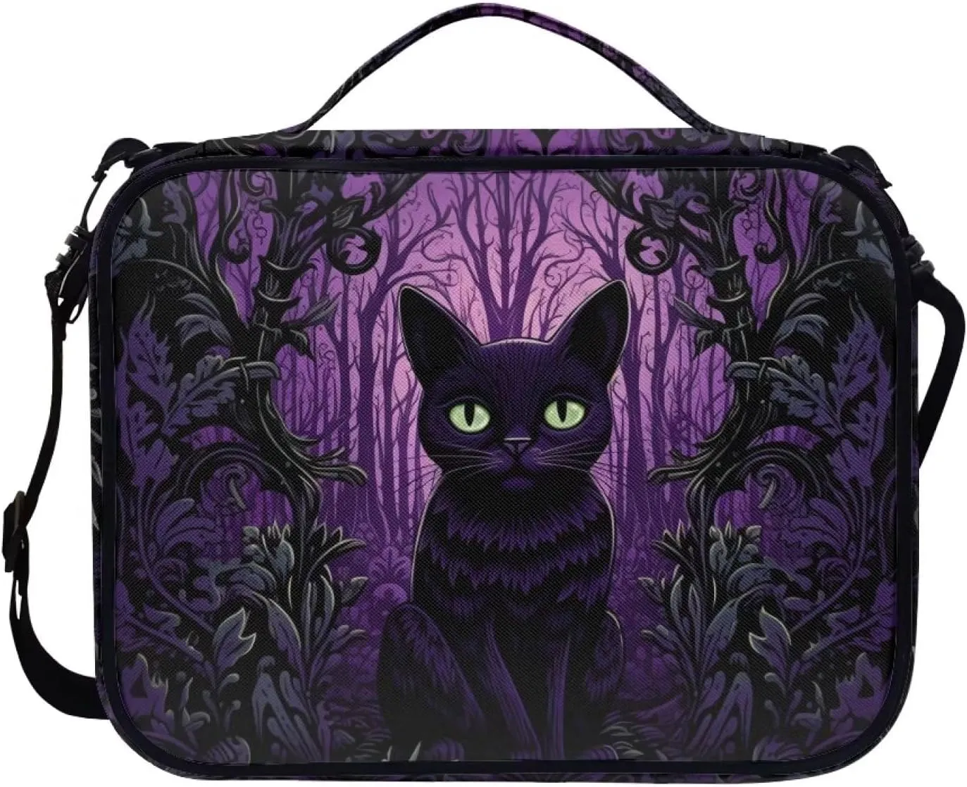 Halloween Cat Bible Cover with Shoulder Strap Carrying Book Case Church Bag Bible Protective Crossbody Messenger Bags for Women Men Holiday Party