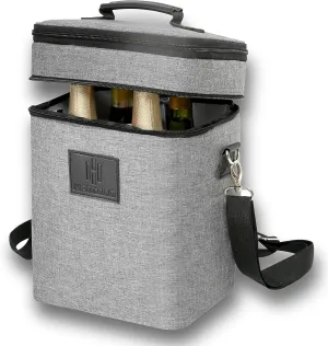 HAMILO 4 Bottle Wine Carrier - Gray, Champagne Carrier Bag, Waterproof Wine Tote Bag with Expandable Zipper and Padded Shoulder, Insulated Wine Bag, Wine Cooler Bag, Wine Accessories Gift for Women