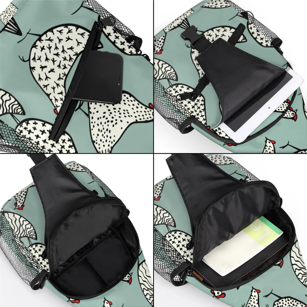 Hand Drawn Chickens Sling Bag for Women Men Crossbody Sling Backpack Shoulder Bag Chest Bag Daypack for Travel Hiking Outdoor