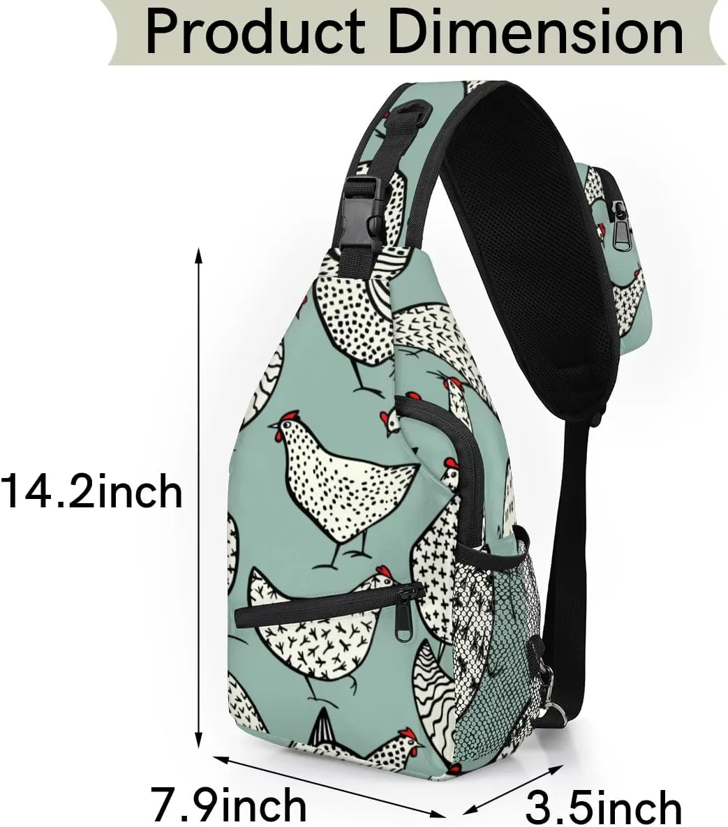 Hand Drawn Chickens Sling Bag for Women Men Crossbody Sling Backpack Shoulder Bag Chest Bag Daypack for Travel Hiking Outdoor