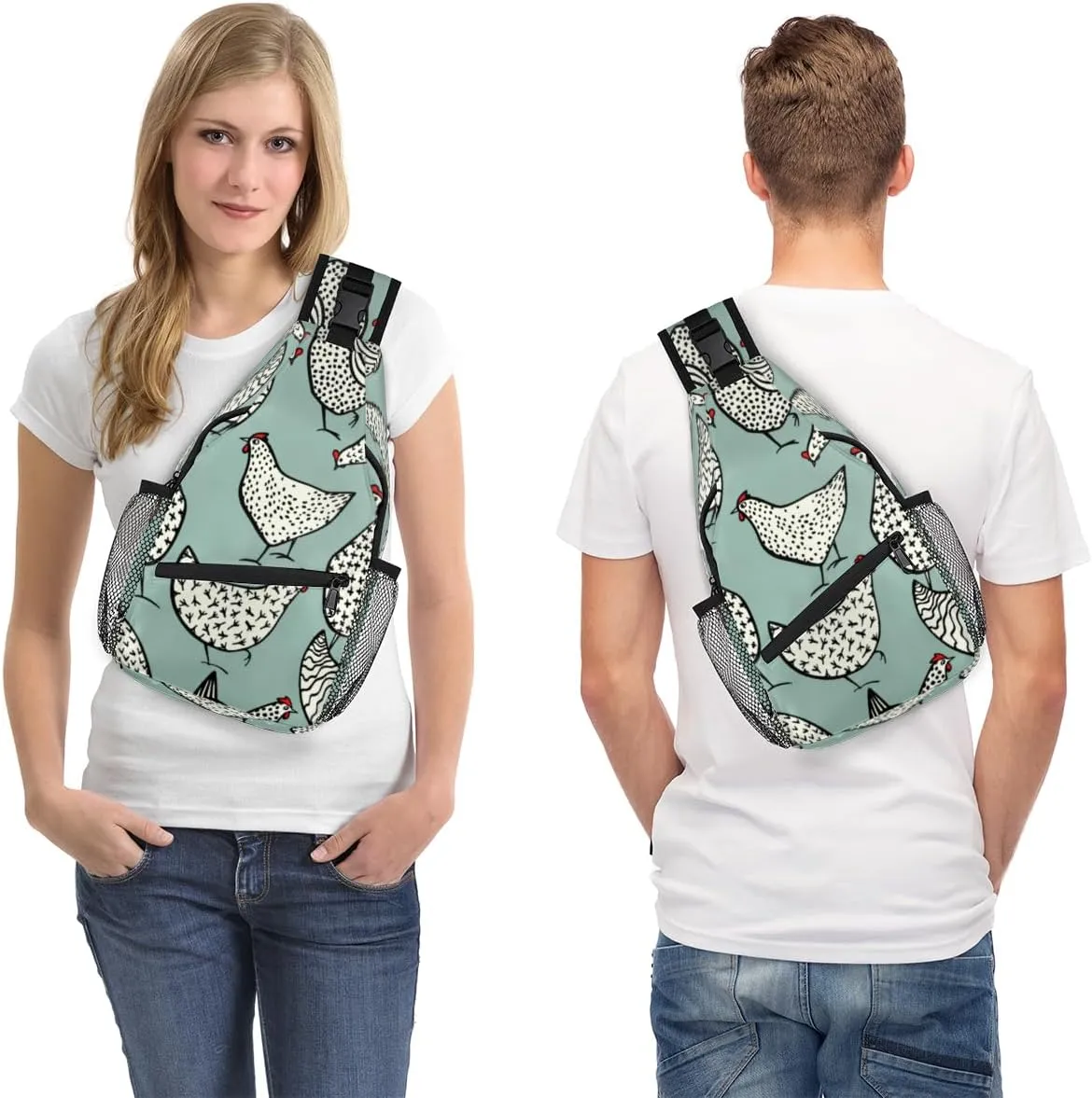 Hand Drawn Chickens Sling Bag for Women Men Crossbody Sling Backpack Shoulder Bag Chest Bag Daypack for Travel Hiking Outdoor