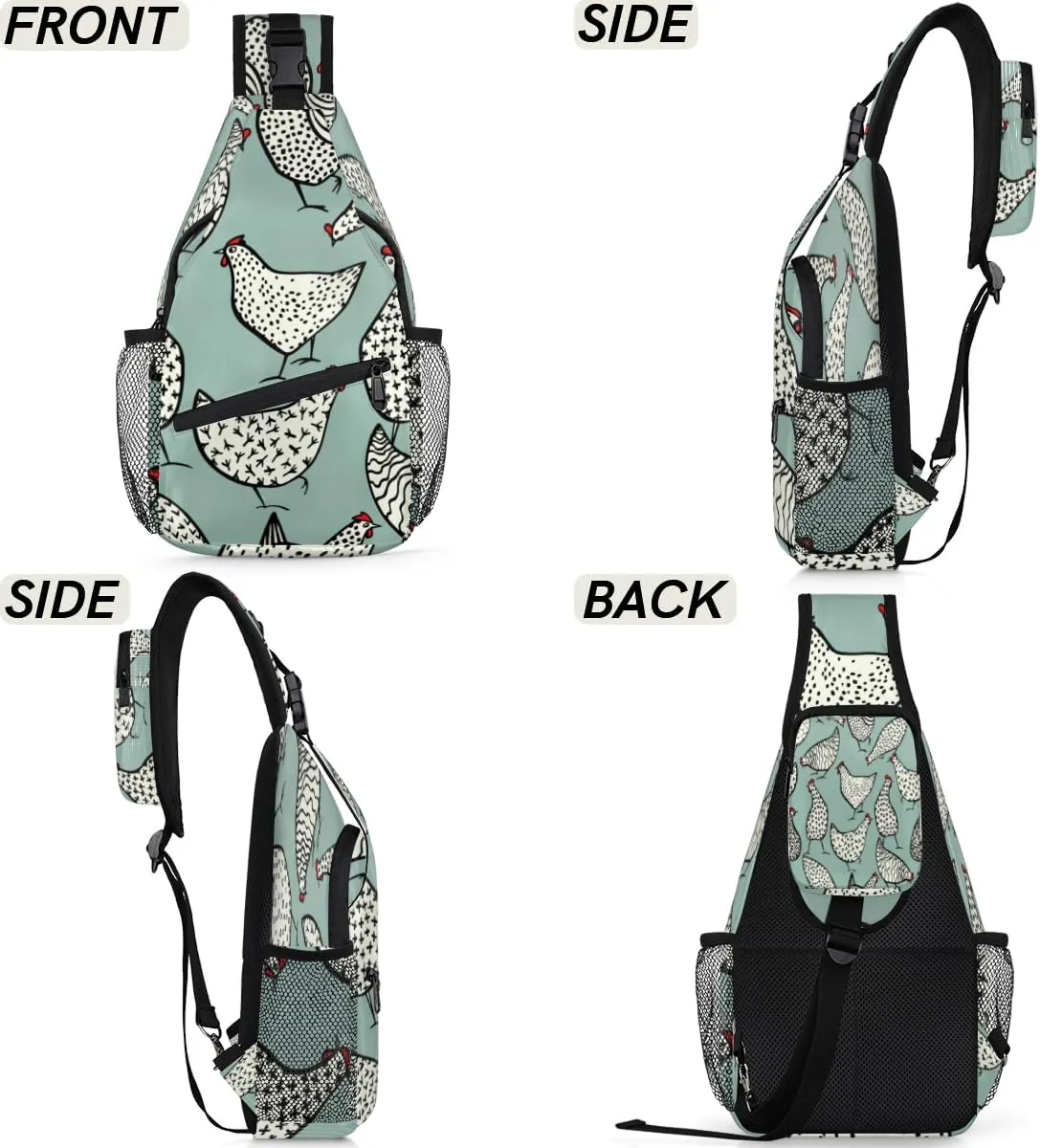 Hand Drawn Chickens Sling Bag for Women Men Crossbody Sling Backpack Shoulder Bag Chest Bag Daypack for Travel Hiking Outdoor