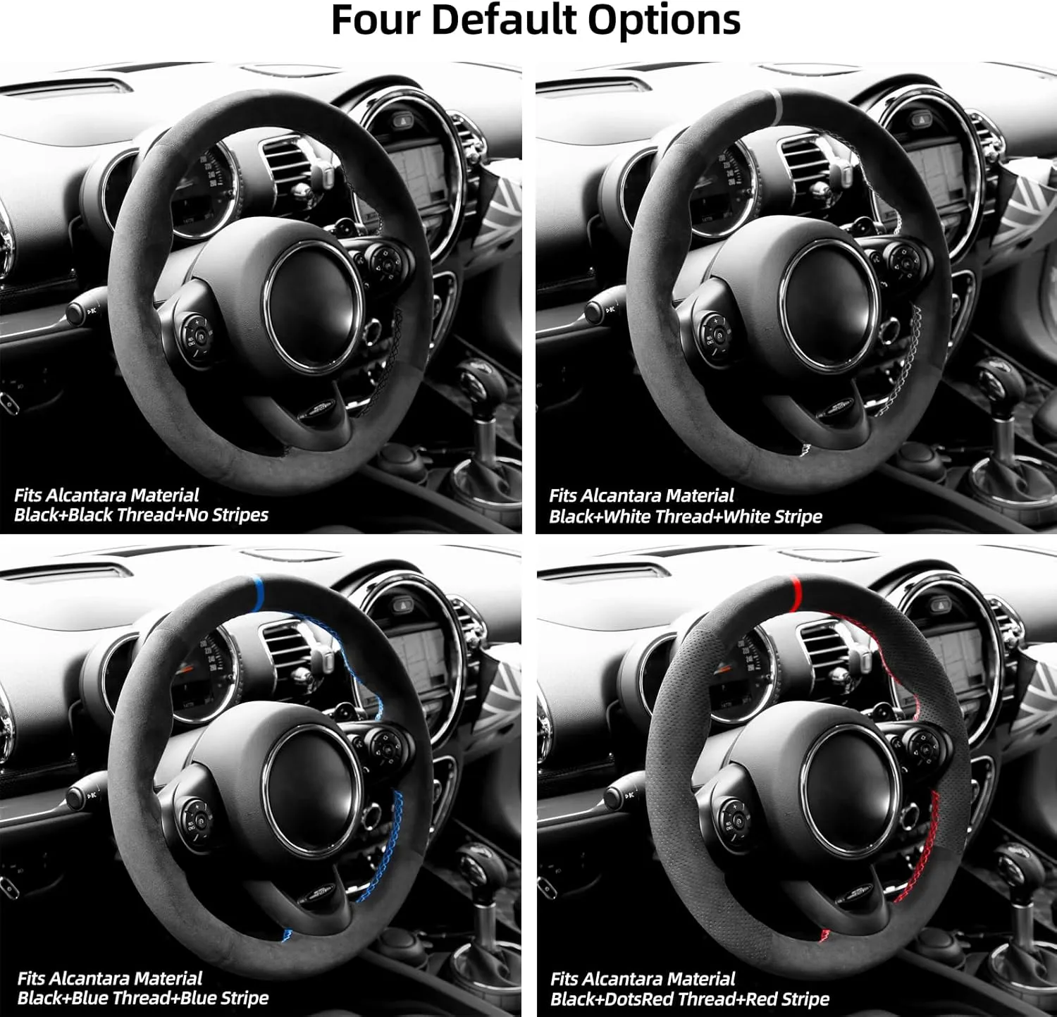 Hand Stitch Steering Wheel Cover Fits Alcantara Material for Mini JCW Clubman JCW Convertible JCW Countryman JCW 2014-2023 (Red Stripe)