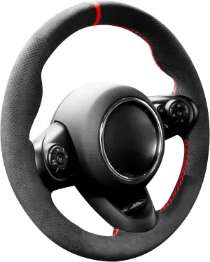 Hand Stitch Steering Wheel Cover Fits Alcantara Material for Mini JCW Clubman JCW Convertible JCW Countryman JCW 2014-2023 (Red Stripe)