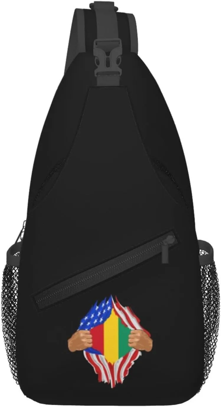 Hand Tear Flag Of Guinea Crossbody Bags For Women Men Chest Backpack Gym Shoulder Bag Travel Outdoor Sports Casual Crossbody Bags
