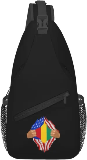 Hand Tear Flag Of Guinea Crossbody Bags For Women Men Chest Backpack Gym Shoulder Bag Travel Outdoor Sports Casual Crossbody Bags