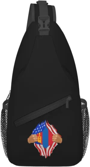 Hand Tear Flag Of Mongolia Crossbody Bags For Women Men Chest Backpack Gym Shoulder Bag Travel Outdoor Sports Casual Crossbody Bags