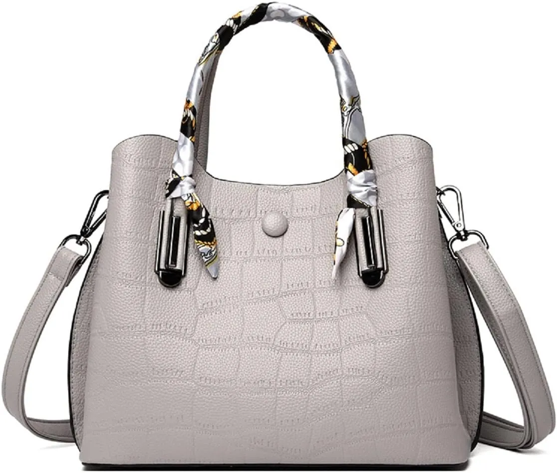 Handbags and Purses for Women PU Leather Shoulder Bag Silk Scarf Top-Handle Satchel Crocodile Pattern Tote