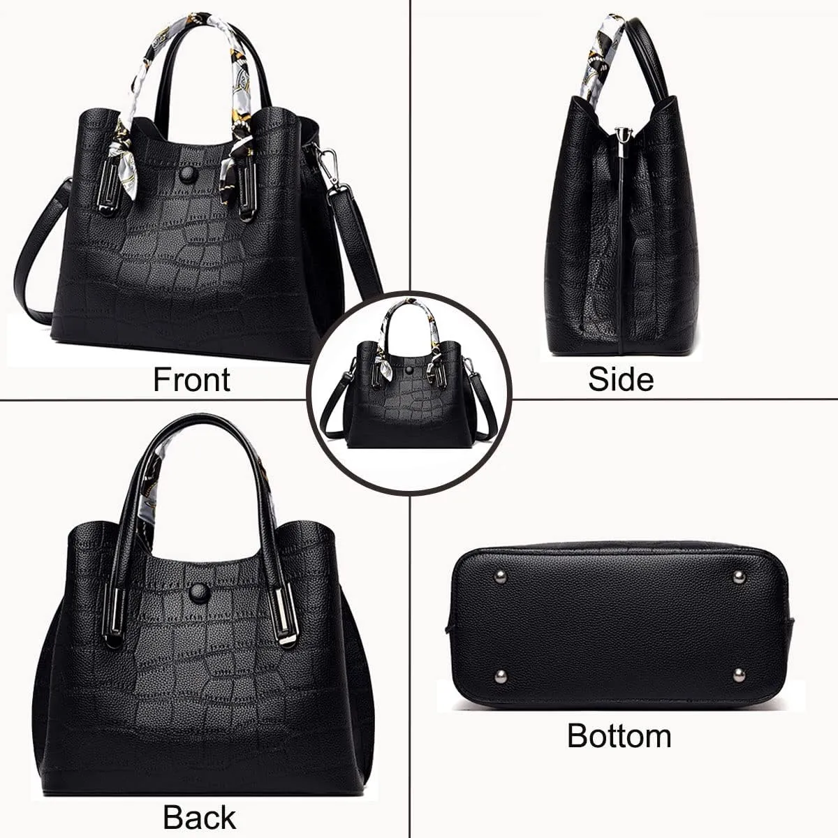 Handbags and Purses for Women PU Leather Shoulder Bag Silk Scarf Top-Handle Satchel Crocodile Pattern Tote