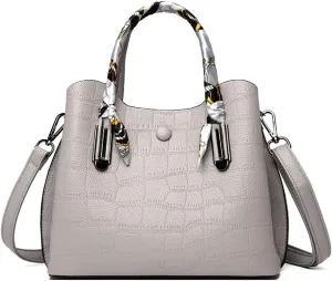 Handbags and Purses for Women PU Leather Shoulder Bag Silk Scarf Top-Handle Satchel Crocodile Pattern Tote