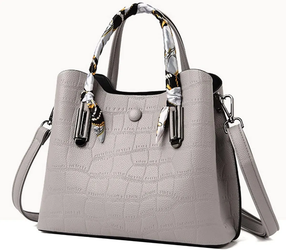 Handbags and Purses for Women PU Leather Shoulder Bag Silk Scarf Top-Handle Satchel Crocodile Pattern Tote