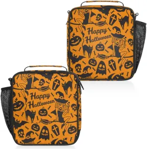 Happy Halloween Pattern Insulated Lunch Box, Reusable Cooler Tote Lunch Bags for Men Women, Portable Leakproof Square Meal Bag for Work Travel Picnic Hiking Daytrip