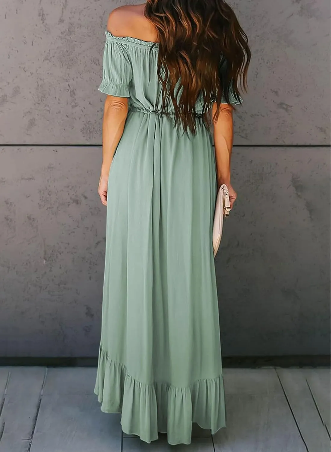 Happy Sailed Womens Off The Shoulder Maxi Dress Casual Short Sleeve Ruffle High Low Cocktail Party Wedding Guest Dresses