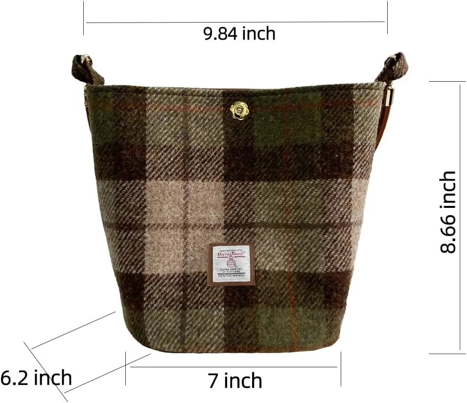 Harris Tweed Women Bucket bag Shoulder bag Handbag with Two kinds of Leather Strap