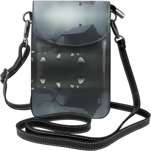 Haunted Mansion Pattern Leather Crossbody Flap Phone Bag - Versatile Gift for Women Walking, Camping, Shopping, and Travel