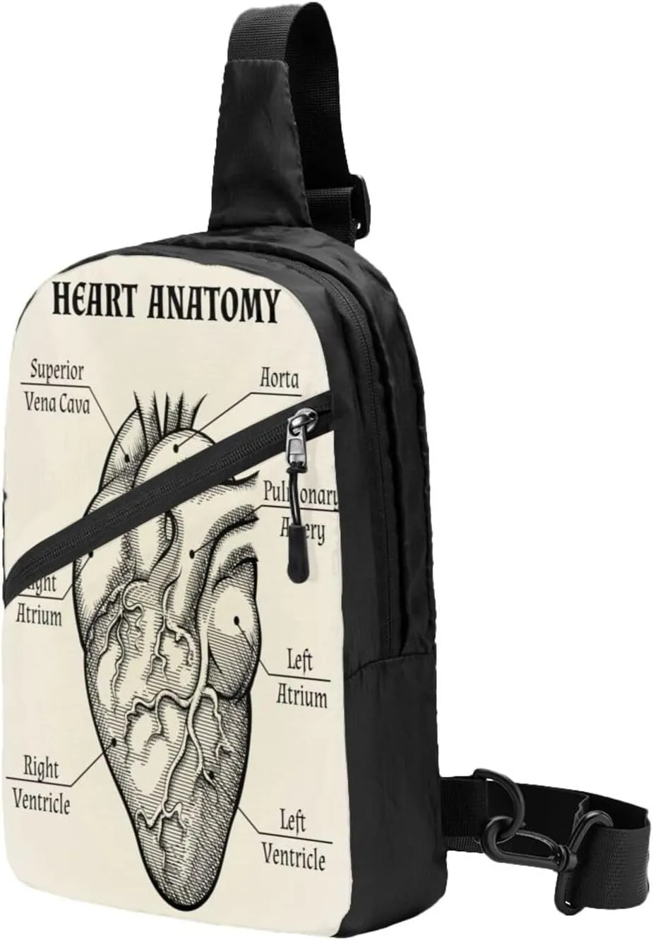 Heart Anatomy Black White Sling Bag for Men Women, Small Crossbody Sling Backpack Shoulder Chest Bag, Anti Theft Travel Hiking Sports