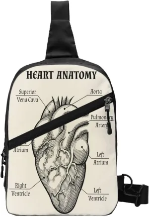 Heart Anatomy Black White Sling Bag for Men Women, Small Crossbody Sling Backpack Shoulder Chest Bag, Anti Theft Travel Hiking Sports