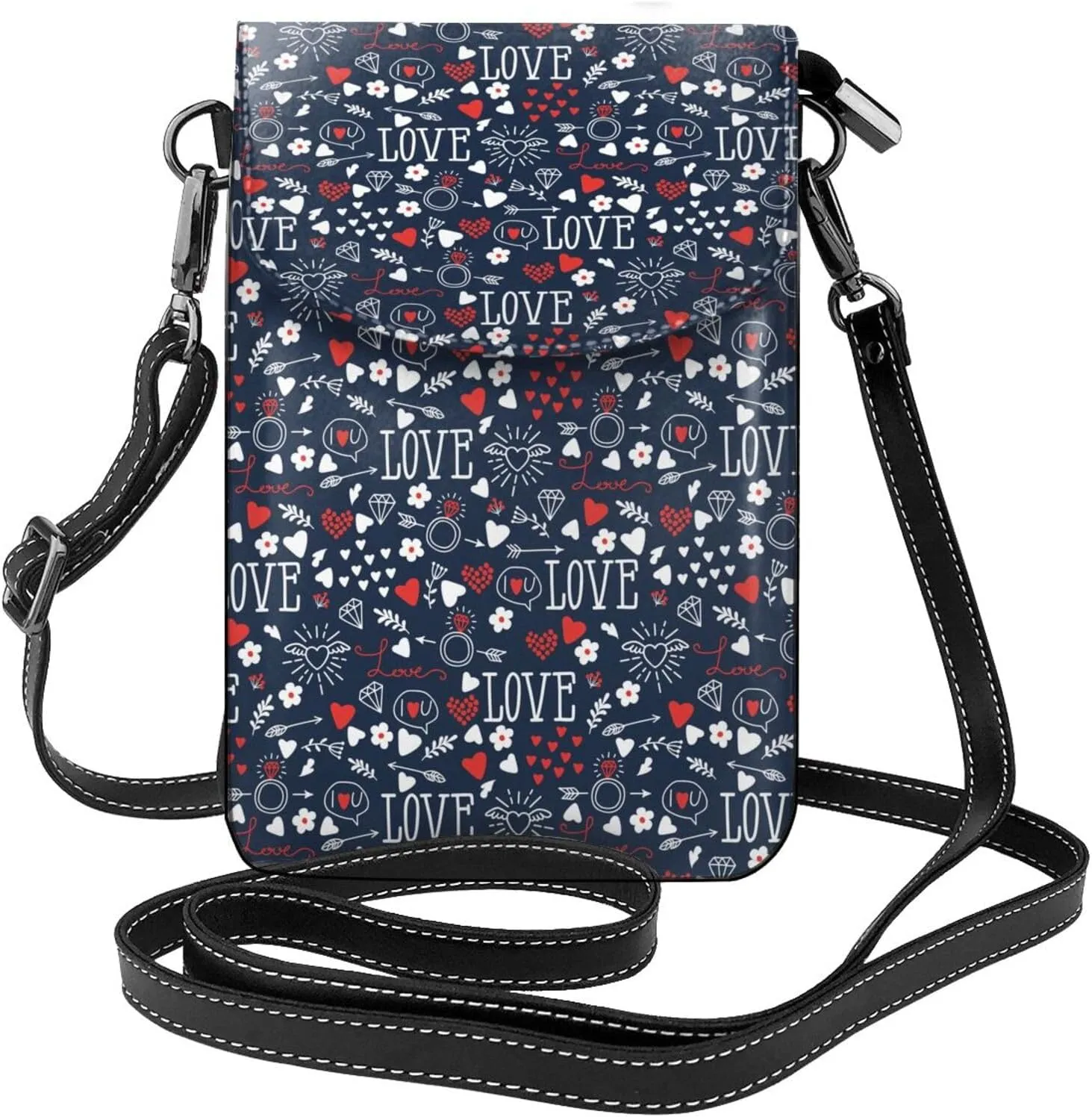 Hearts Arrows Print Small Crossbody Bags for Women Leather Cell Phone Purses Mini Leather Shoulder Handbag Adjustable Strap