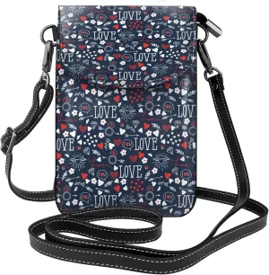 Hearts Arrows Print Small Crossbody Bags for Women Leather Cell Phone Purses Mini Leather Shoulder Handbag Adjustable Strap
