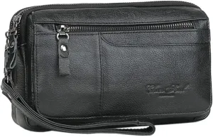 Hebetag Leather Clutch Purse Wallet for Men Organizer Holder Wrist Bag
