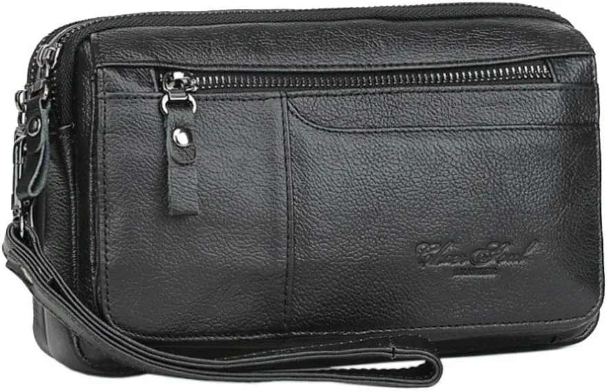 Hebetag Leather Clutch Purse Wallet for Men Organizer Holder Wrist Bag
