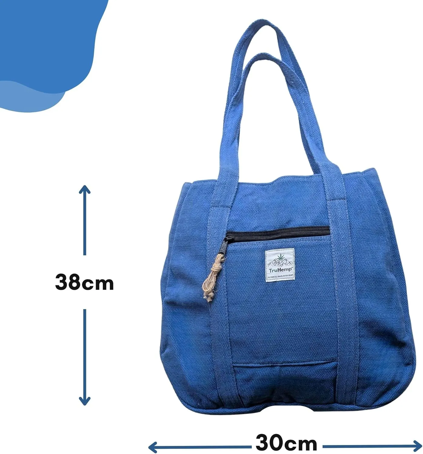 Hemp Shopping Tote Bag with Dual Zippered Compartments | Spacious Eco Market Bag with Cotton Lining | 10L Capacity