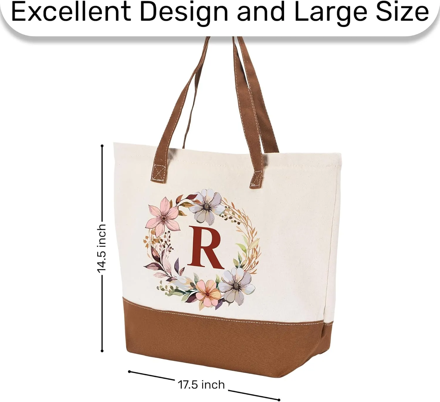 HIFA Initial Tote Bag for Women, Personalized Canvas Tote Bag -Durable Cotton, Zipper, Inner Pocket-Multipurpose Shoulder Bag