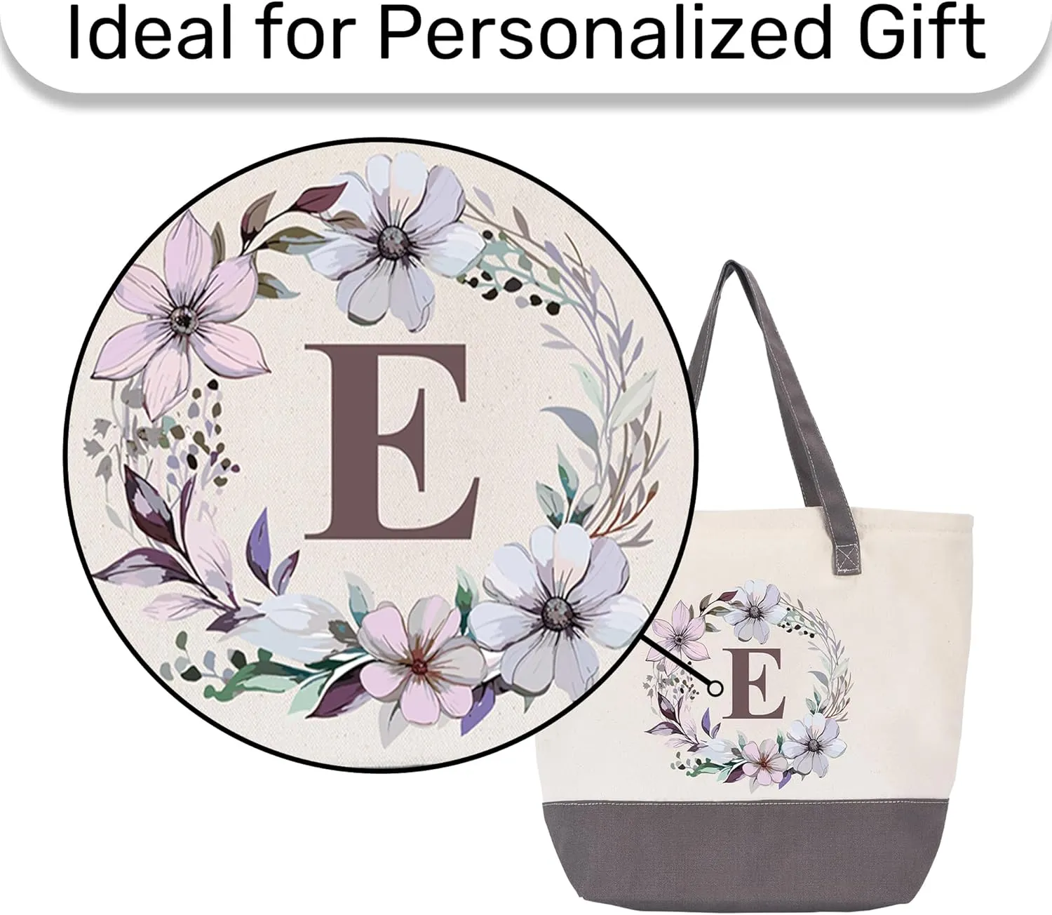 HIFA Initial Tote Bag for Women, Personalized Canvas Tote Bag -Durable Cotton, Zipper, Inner Pocket-Multipurpose Shoulder Bag