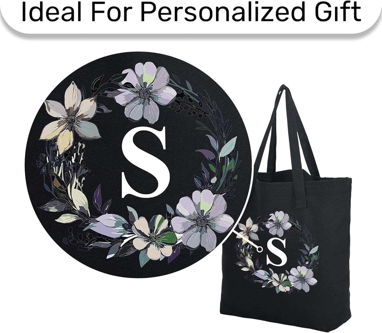 HIFA Initial Tote Bag for Women, Personalized Canvas Tote Bag -Durable Cotton, Zipper, Inner Pocket-Multipurpose Shoulder Bag