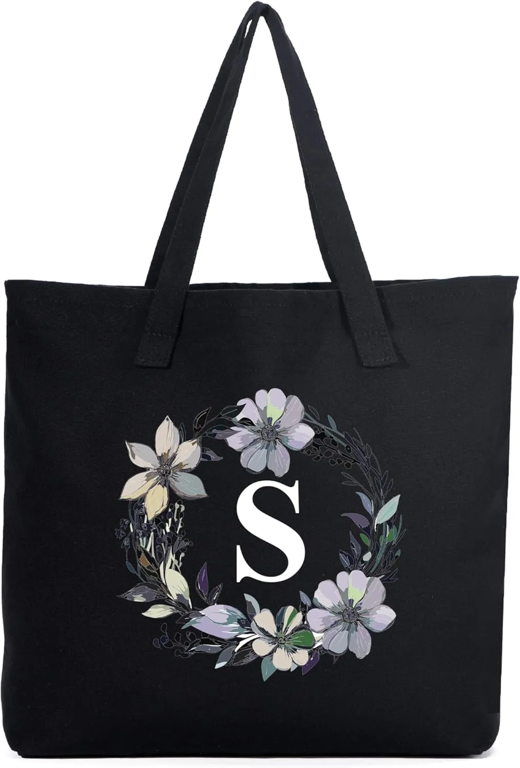 HIFA Initial Tote Bag for Women, Personalized Canvas Tote Bag -Durable Cotton, Zipper, Inner Pocket-Multipurpose Shoulder Bag