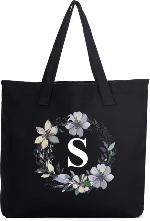 HIFA Initial Tote Bag for Women, Personalized Canvas Tote Bag -Durable Cotton, Zipper, Inner Pocket-Multipurpose Shoulder Bag