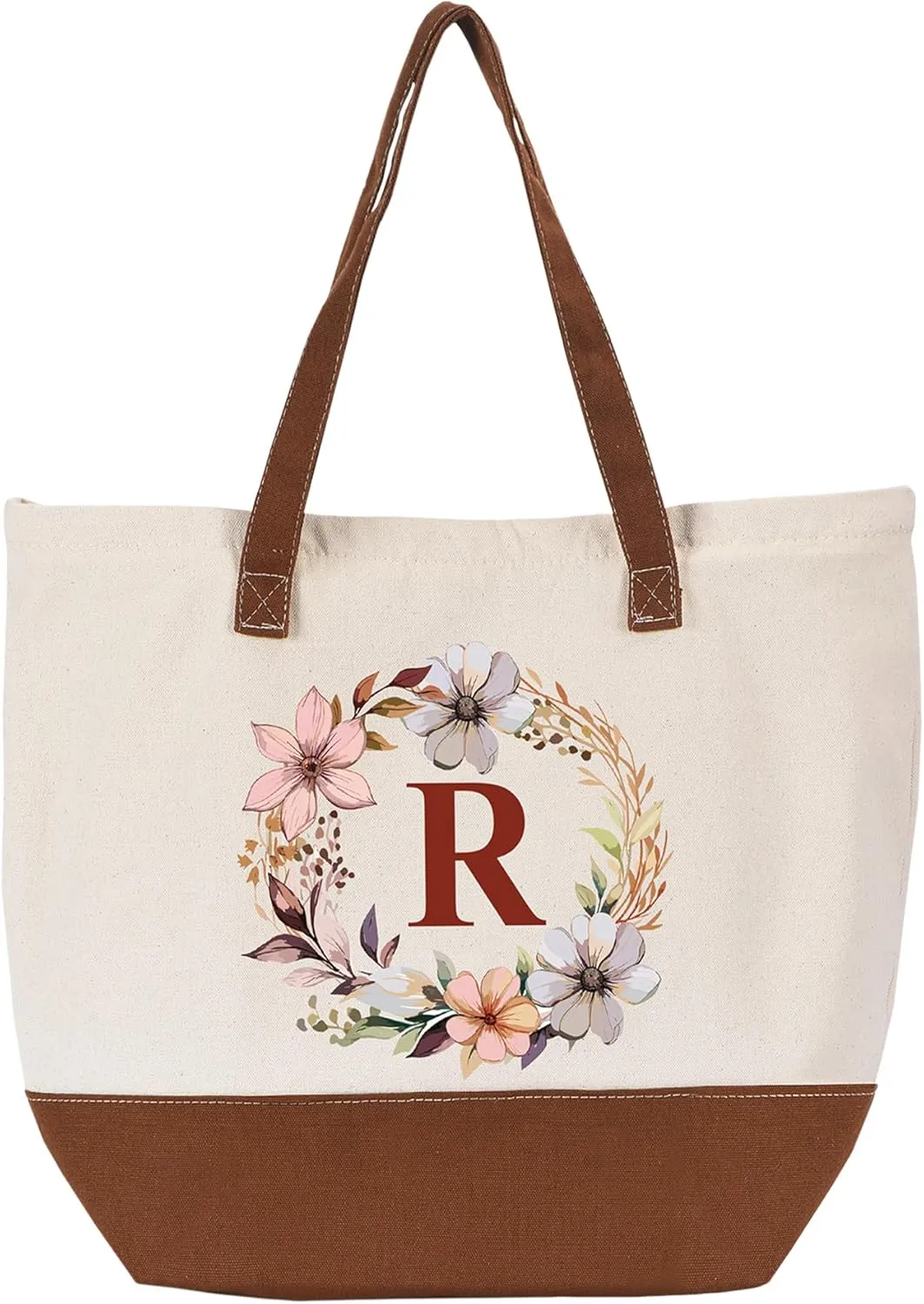 HIFA Initial Tote Bag for Women, Personalized Canvas Tote Bag -Durable Cotton, Zipper, Inner Pocket-Multipurpose Shoulder Bag