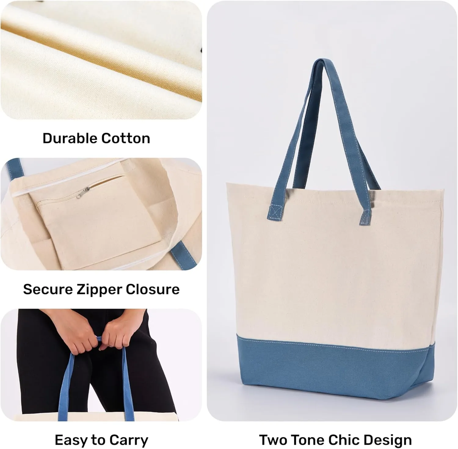 HIFA Personalized Custom Tote Bag for Women, Canvas Tote Bag - Zipper Closure, Extra Inner Pocket - Multipurpose Shoulder Bag