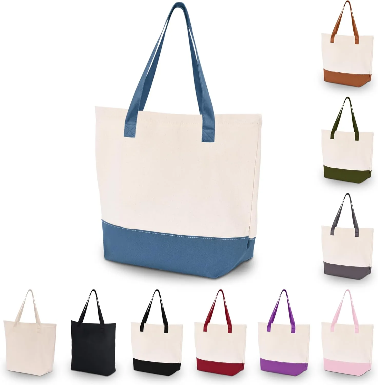 HIFA Personalized Custom Tote Bag for Women, Canvas Tote Bag - Zipper Closure, Extra Inner Pocket - Multipurpose Shoulder Bag