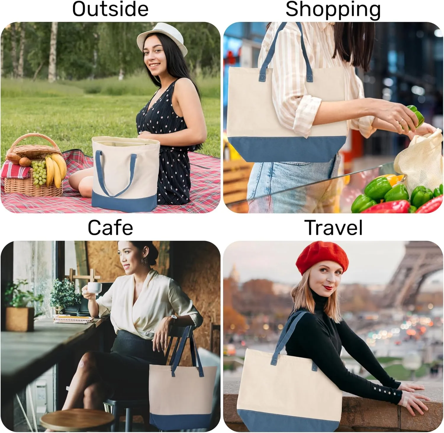 HIFA Personalized Custom Tote Bag for Women, Canvas Tote Bag - Zipper Closure, Extra Inner Pocket - Multipurpose Shoulder Bag