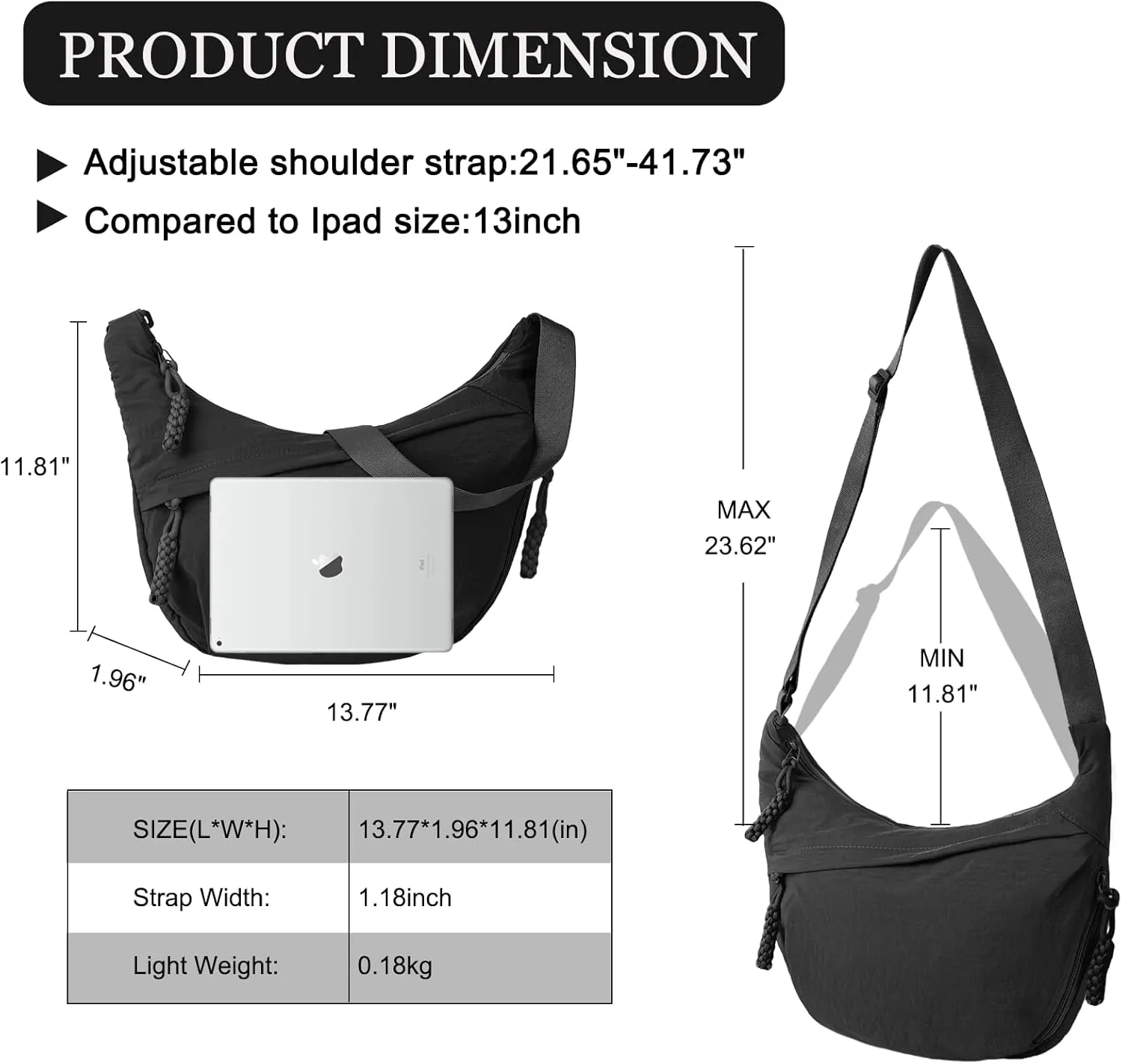 Hobo Bag for Women Men Crescent Crossbody Bag Small Shoulder Nylon Dumpling Bag with Adjustable Strap