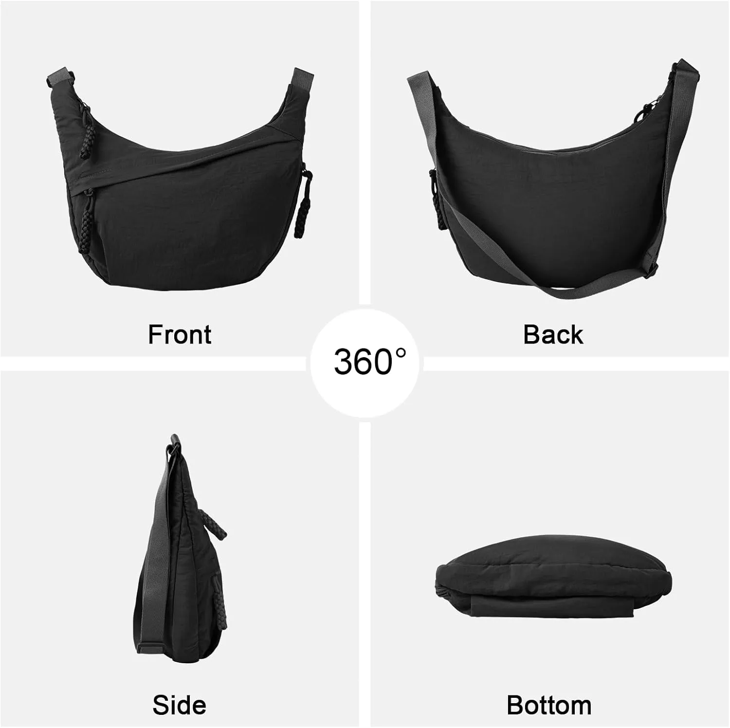 Hobo Bag for Women Men Crescent Crossbody Bag Small Shoulder Nylon Dumpling Bag with Adjustable Strap