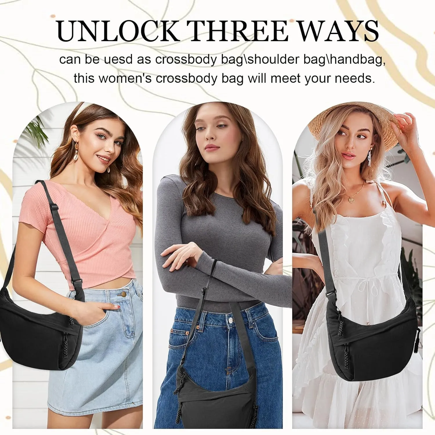 Hobo Bag for Women Men Crescent Crossbody Bag Small Shoulder Nylon Dumpling Bag with Adjustable Strap