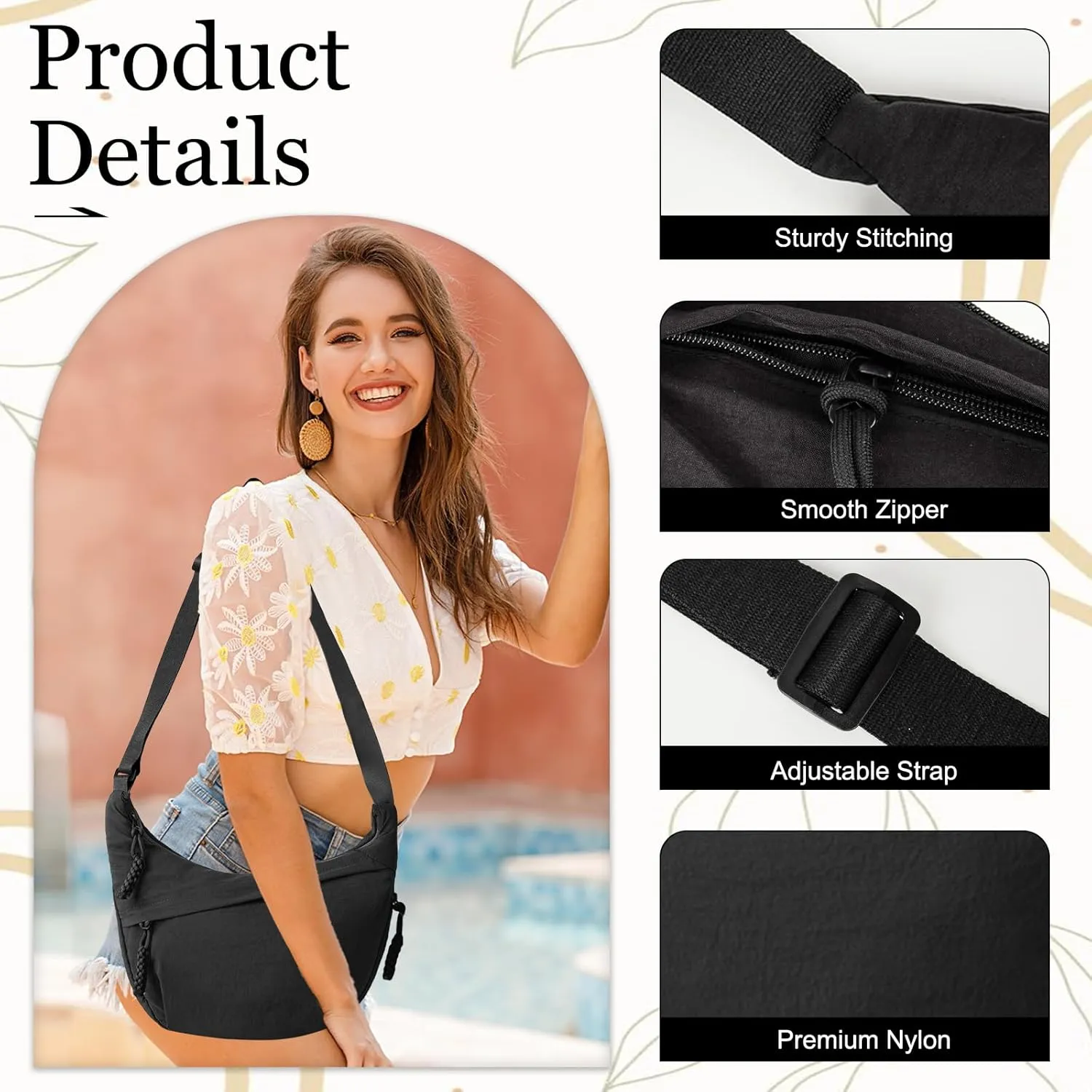 Hobo Bag for Women Men Crescent Crossbody Bag Small Shoulder Nylon Dumpling Bag with Adjustable Strap