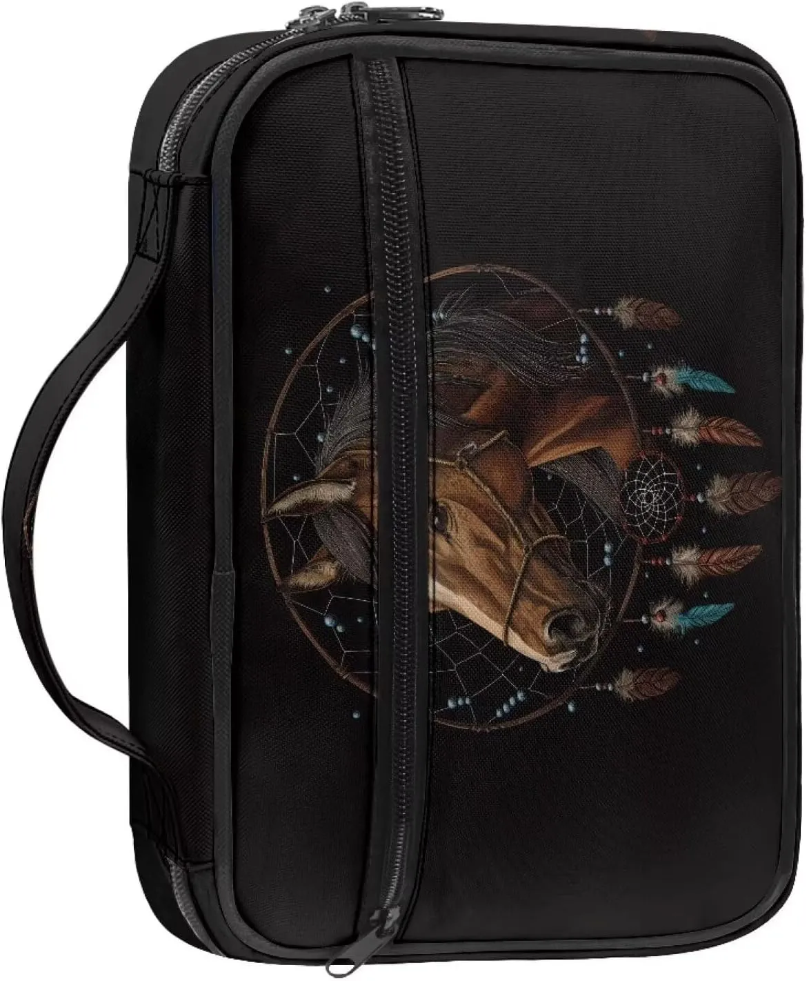 Horse Pattern Bible Cover for Boys Extra Large Bible Carrying Case with Handle Scripture Case Church Bag Bible Case with Handle Bible Holder Case Crossbody Bag Briefcase Easter Gift