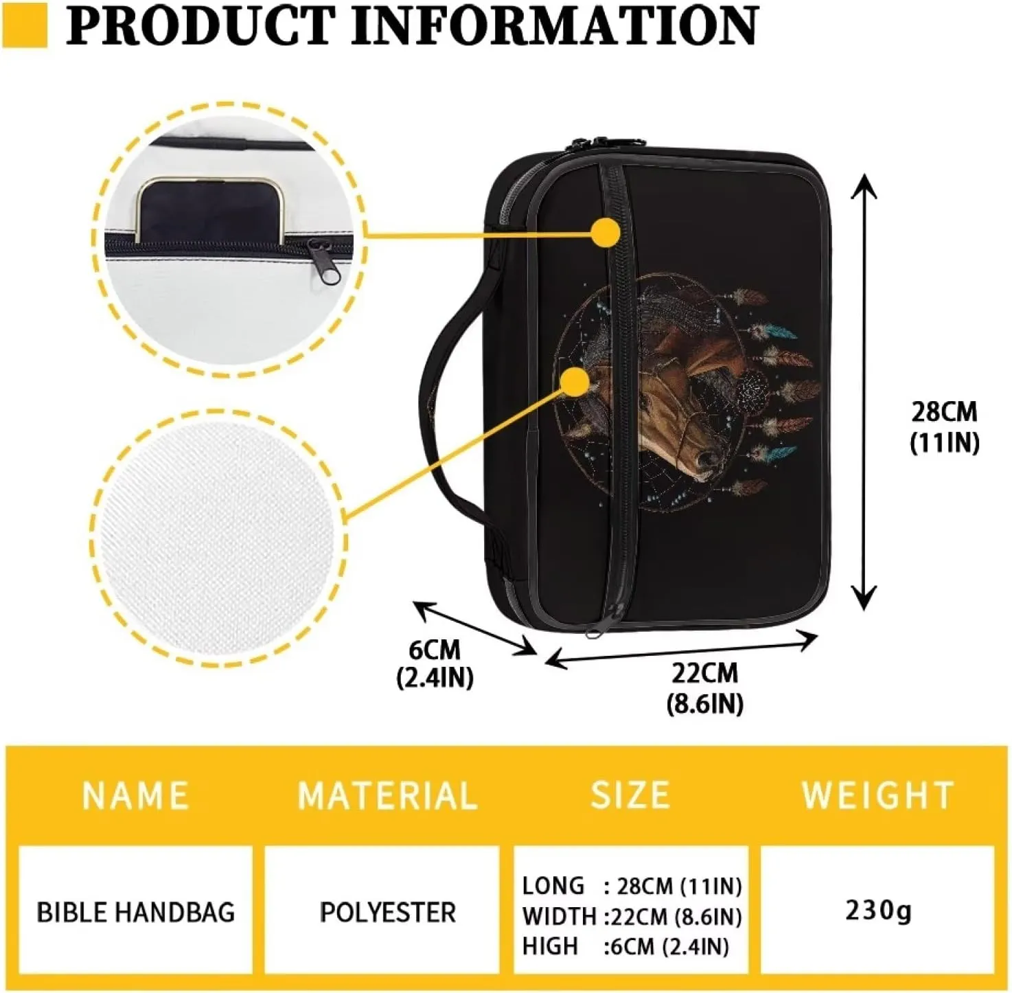 Horse Pattern Bible Cover for Boys Extra Large Bible Carrying Case with Handle Scripture Case Church Bag Bible Case with Handle Bible Holder Case Crossbody Bag Briefcase Easter Gift