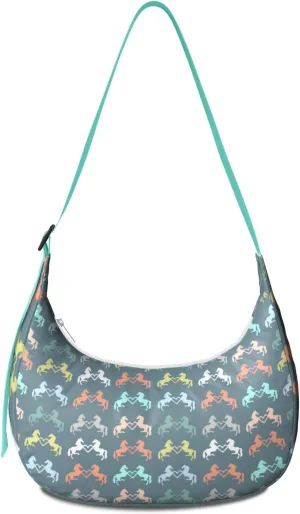 Horse Sling Crossbody Bag for Women Crescent Bag with Adjustable Strap Waterproof Nylon Pony Floral Shoulder Bag for Daily