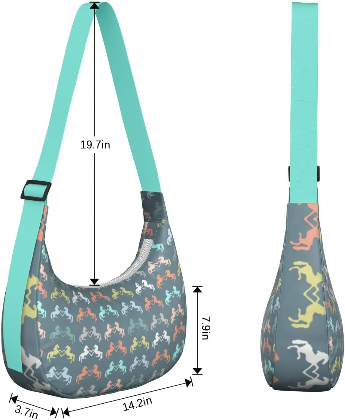 Horse Sling Crossbody Bag for Women Crescent Bag with Adjustable Strap Waterproof Nylon Pony Floral Shoulder Bag for Daily