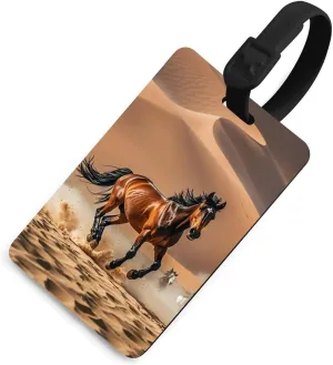 Horses Running in Desert Storm Luggage Tags Name ID Label Privacy Cover Easy Identification, Secure and Stylish for Men and Women Suitcases Handbag Backpack Black-Style