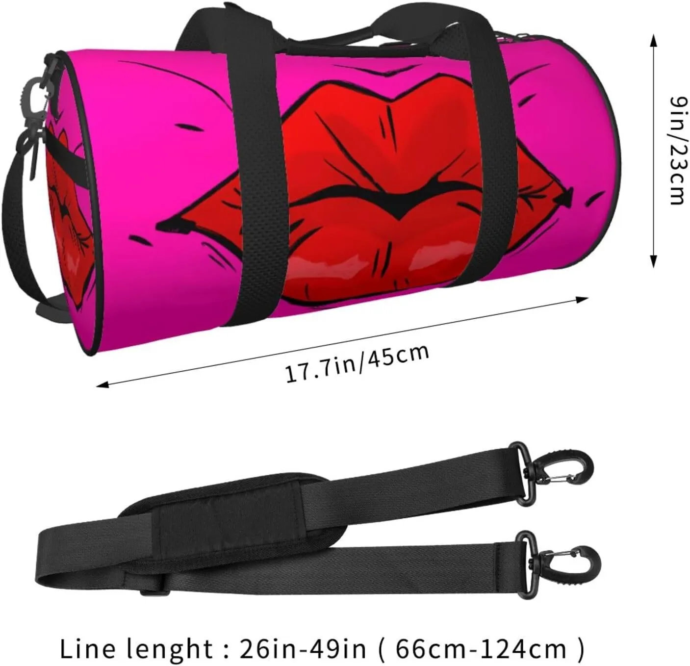 Hot Red Lips Kissing Round Travel Duffel Bag Large Capacity Gym Sports Bags for Hiking Vacation Trips