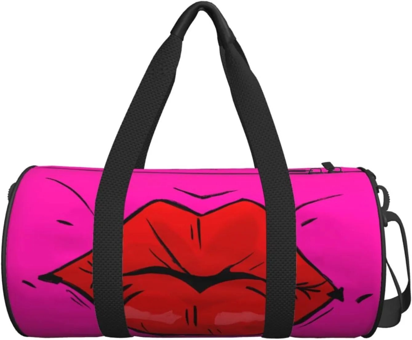Hot Red Lips Kissing Round Travel Duffel Bag Large Capacity Gym Sports Bags for Hiking Vacation Trips