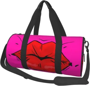 Hot Red Lips Kissing Round Travel Duffel Bag Large Capacity Gym Sports Bags for Hiking Vacation Trips