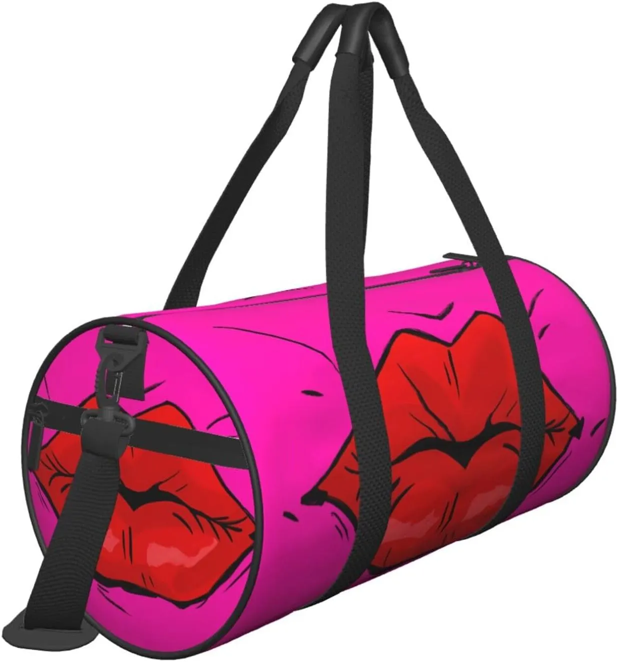 Hot Red Lips Kissing Round Travel Duffel Bag Large Capacity Gym Sports Bags for Hiking Vacation Trips
