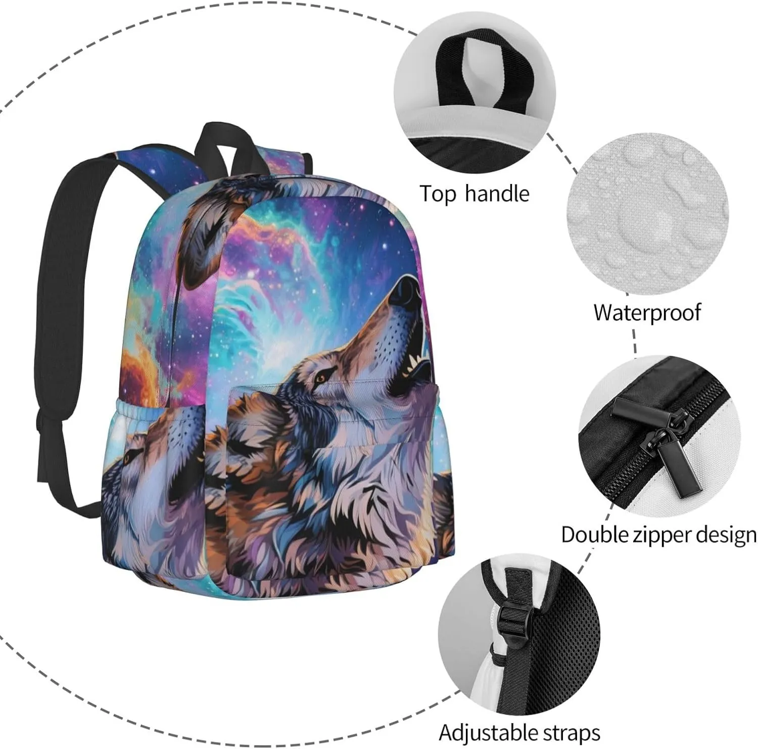 Howling Wolf Under Nebula Sky Adult Backpacks 15 Inch Laptop Backpack Travel Bag for Men Women Gifts